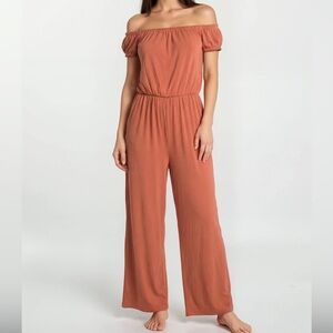 Fighting Eel Terracotta Brown Off-Shoulder Jumpsuit XS modal jumper jake